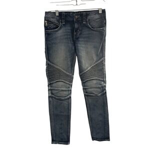 Rock Revival Gaby Moto Skinny Blue Jeans Women 27 Low Rise Stretch Biker Rocker